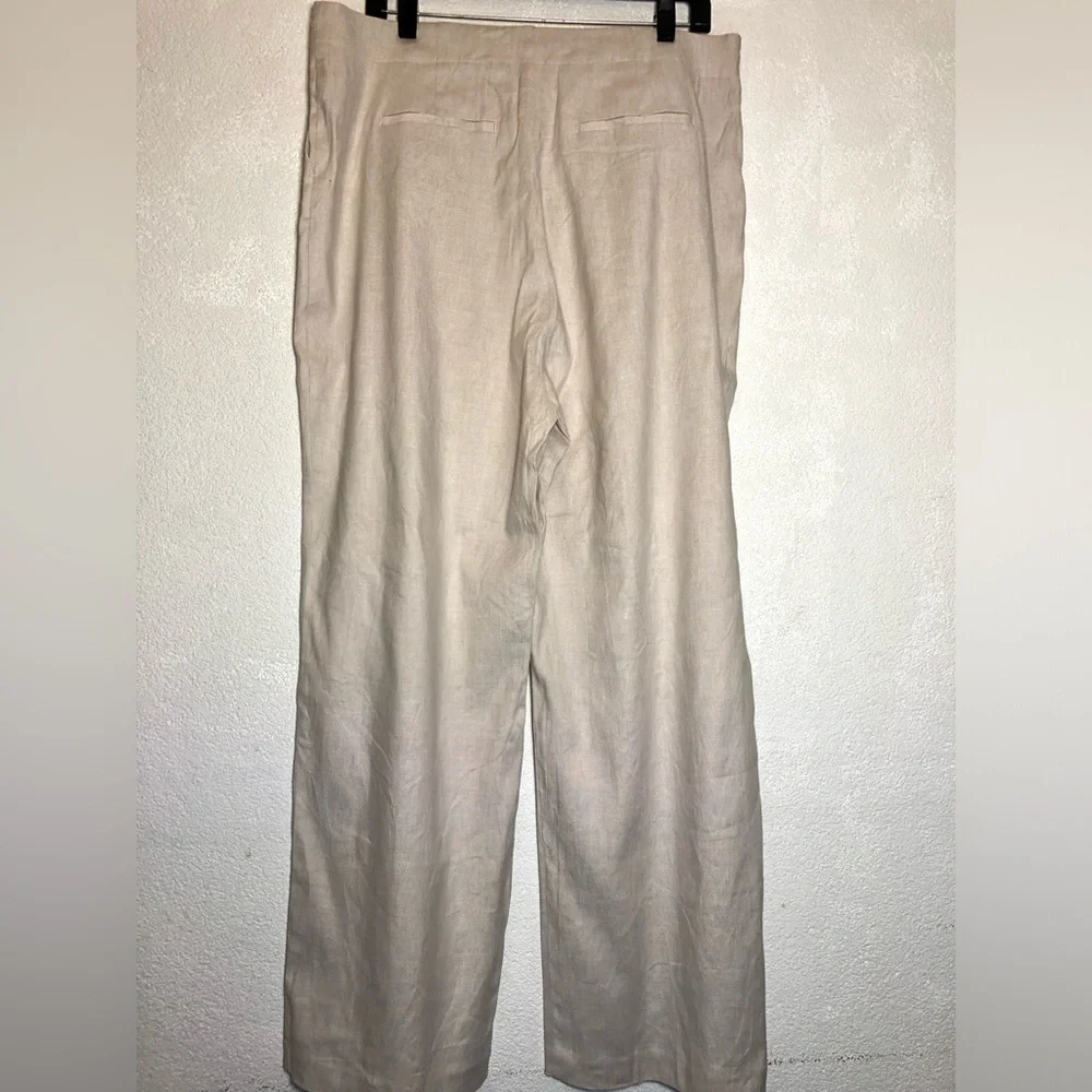 Boden Taupe Linen-Blend Trousers with Pale Pink Trim
